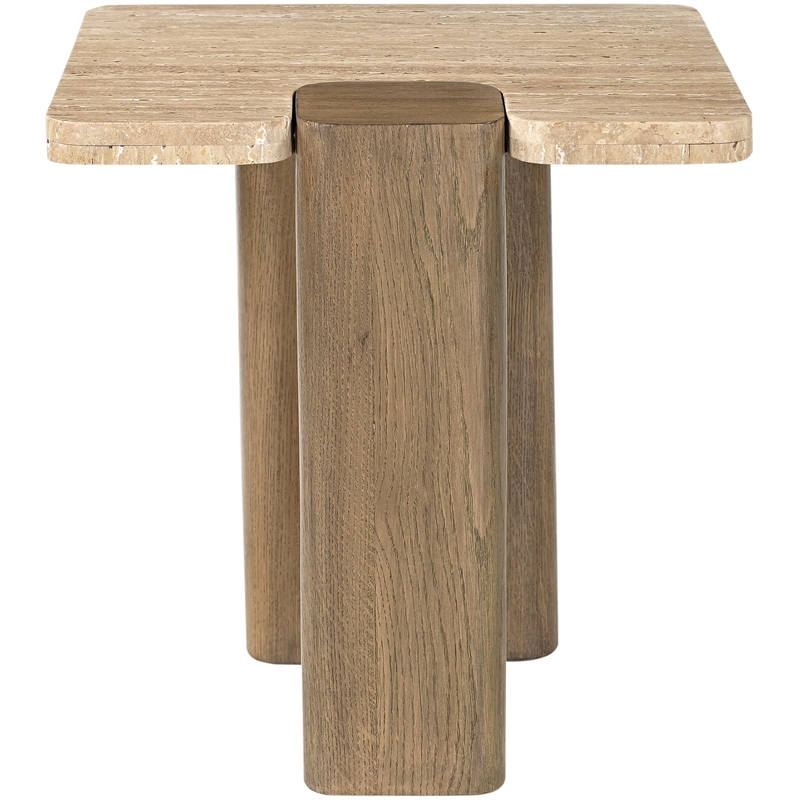 Meridian Furniture Ravenna Natural Genuine Travertine and Oak Wood End Table