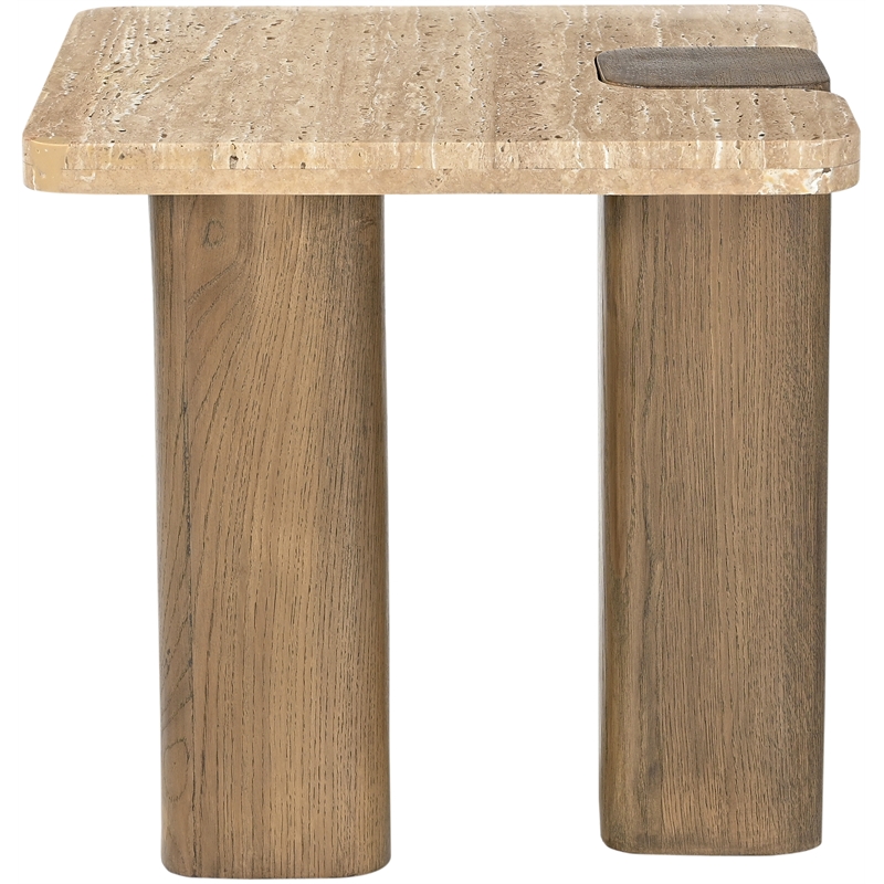 Meridian Furniture Ravenna Natural Genuine Travertine and Oak Wood End Table