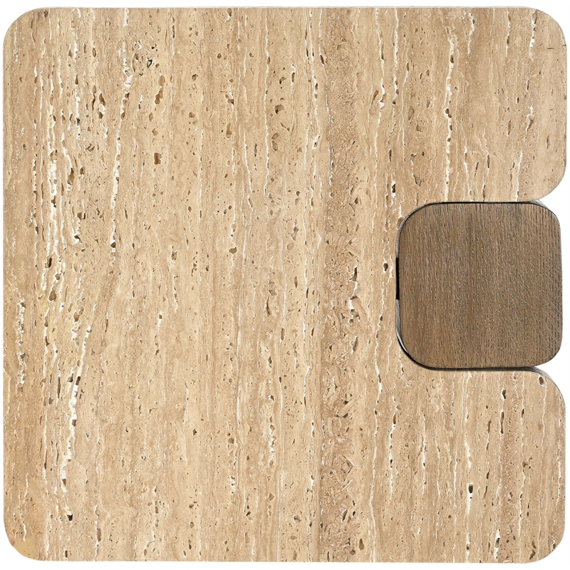 Meridian Furniture Ravenna Natural Genuine Travertine and Oak Wood End Table