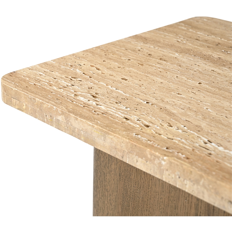Meridian Furniture Ravenna Natural Genuine Travertine and Oak Wood End Table