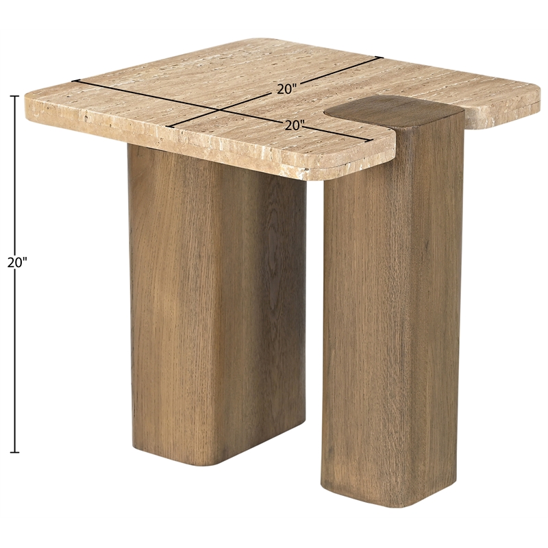 Meridian Furniture Ravenna Natural Genuine Travertine and Oak Wood End Table