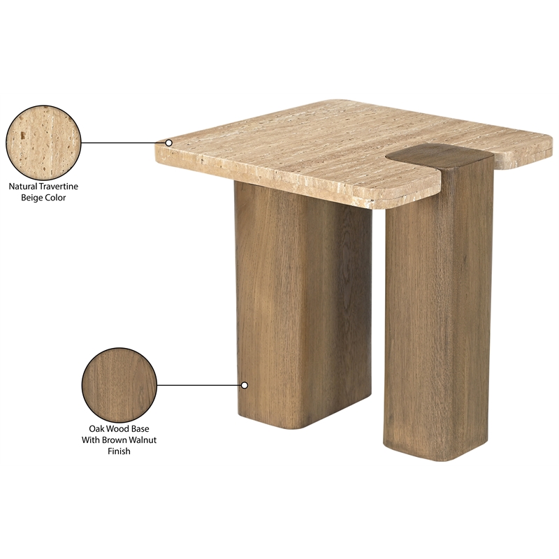 Meridian Furniture Ravenna Natural Genuine Travertine and Oak Wood End Table