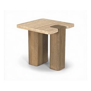 Meridian Furniture Ravenna Natural Genuine Travertine and Oak Wood End Table