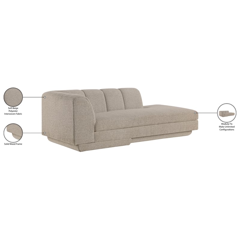 Meridian Furniture Modari Beige Fabric Upholstered Right Arm Chaise