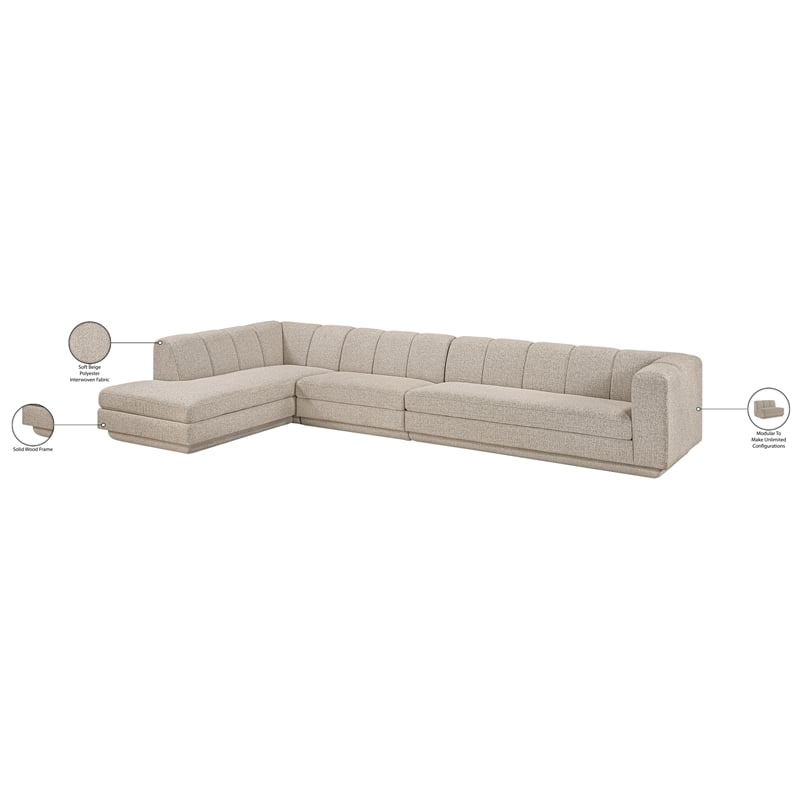 Meridian Furniture Modari Beige Fabric Upholstered 3pc. Modular Sectional