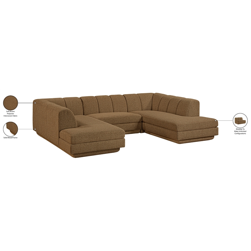 Meridian Furniture Modari Brown Fabric Upholstered 3pc. Modular Sectional