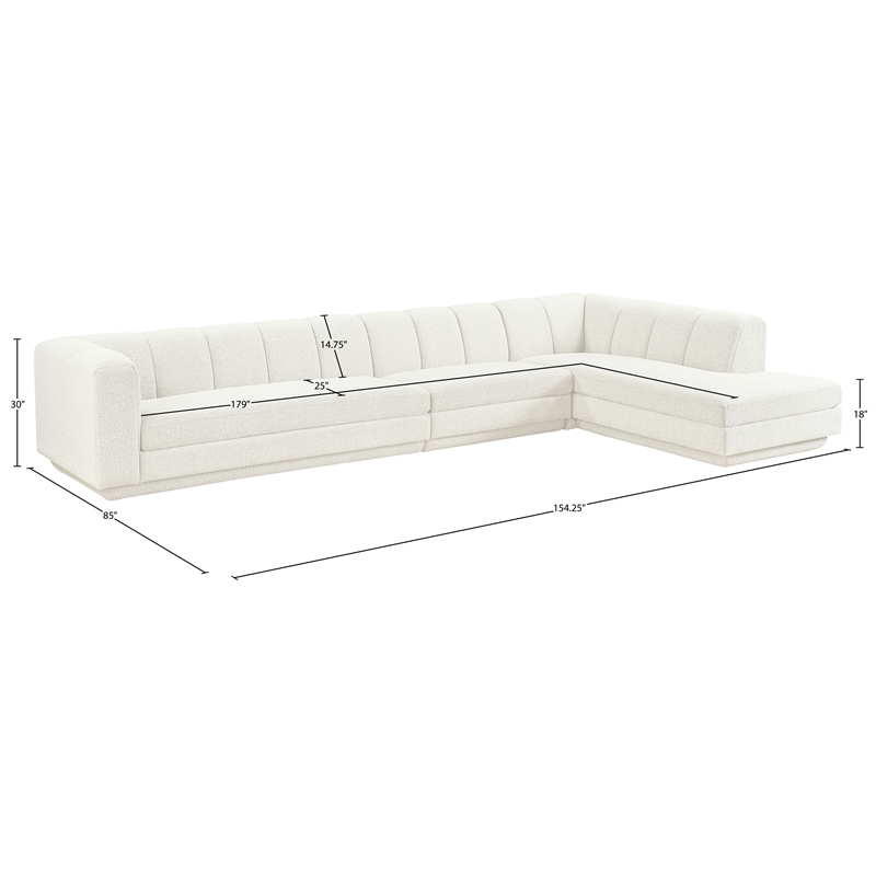 Meridian Furniture Modari Cream Fabric Upholstered 3pc. Modular Sectional