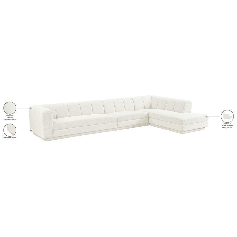 Meridian Furniture Modari Cream Fabric Upholstered 3pc. Modular Sectional