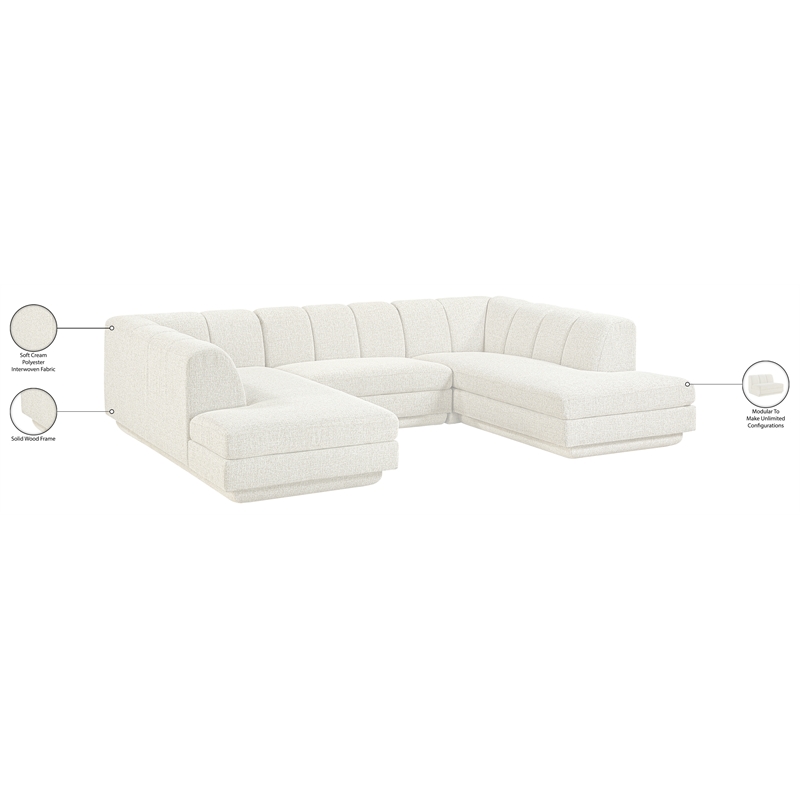 Meridian Furniture Modari Cream Fabric Upholstered 3pc. Modular Sectional