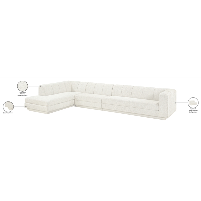 Meridian Furniture Modari Cream Fabric Upholstered 3pc. Modular Sectional