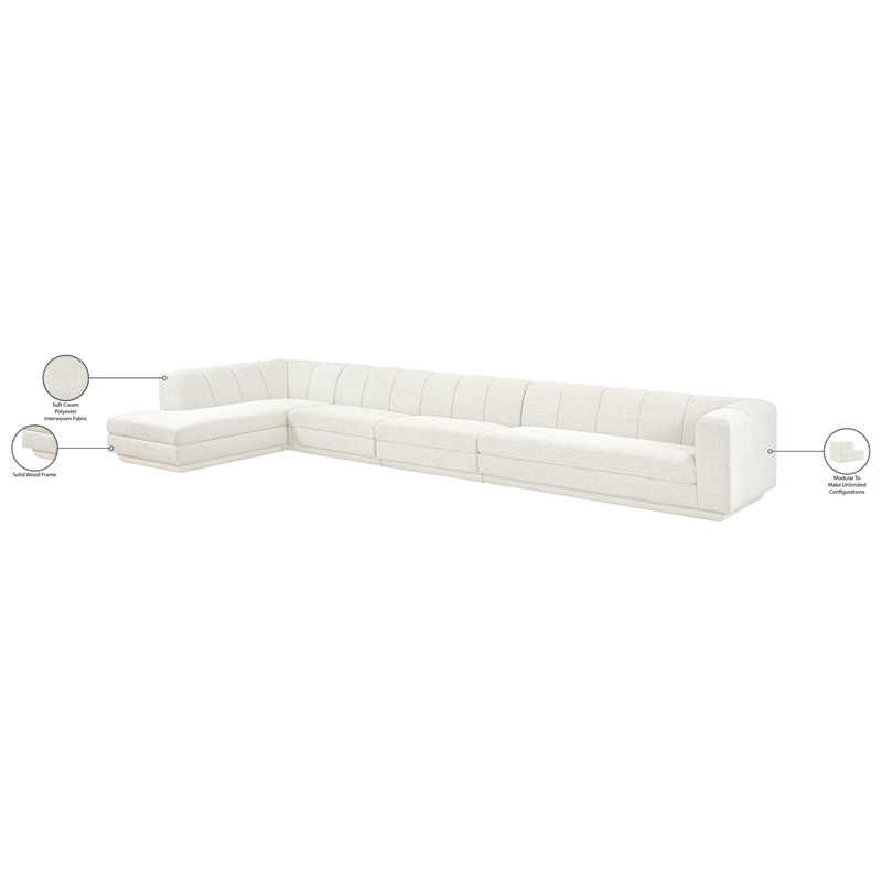 Meridian Furniture Modari Cream Fabric Upholstered 4pc. Modular Sectional