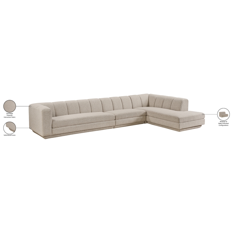 Meridian Furniture Modari Beige Fabric Upholstered 3pc. Modular Sectional