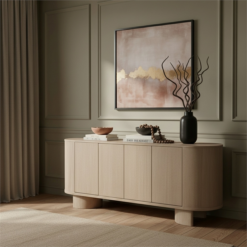Meridian Furniture Caldra Natural Oak Veneer And Solid Wood Sideboard/Buffet