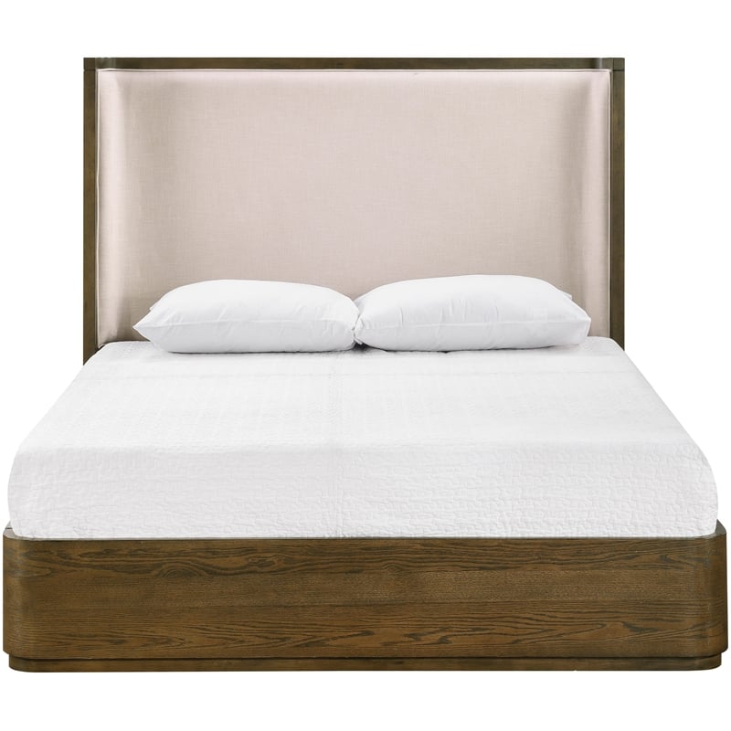 Meridian Furniture Tiberio Brown / Cream Linen Textured Fabric Queen Bed
