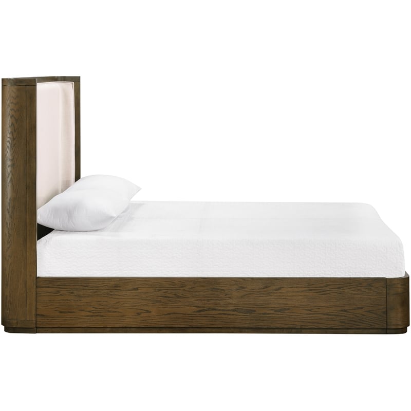Meridian Furniture Tiberio Brown / Cream Linen Textured Fabric Queen Bed