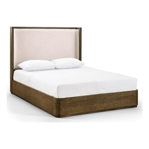 Meridian Furniture Tiberio Brown / Cream Linen Textured Fabric Queen Bed