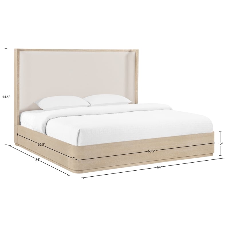 Meridian Furniture Tiberio Natural / Cream Linen Textured Fabric Queen Bed