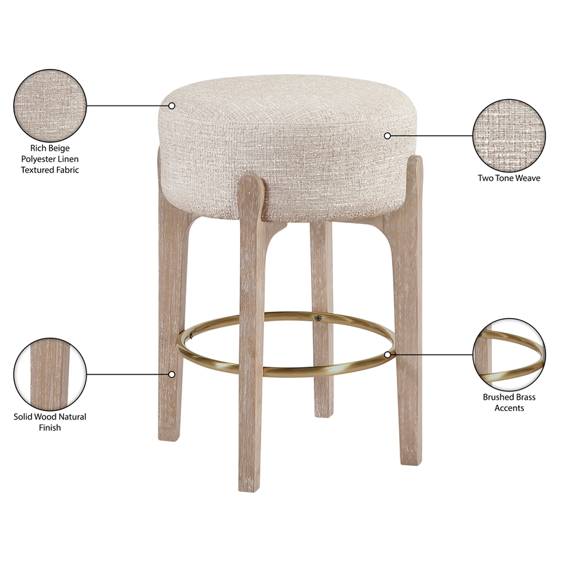 Meridian Furniture Torino Beige Fabric Upholstered Counter Stool (Set of 2)