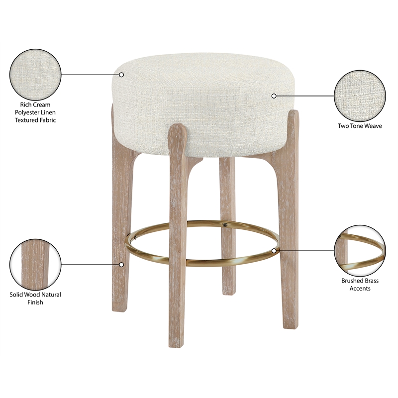 Meridian Furniture Torino Cream Fabric Upholstered Counter Stool (Set of 2)