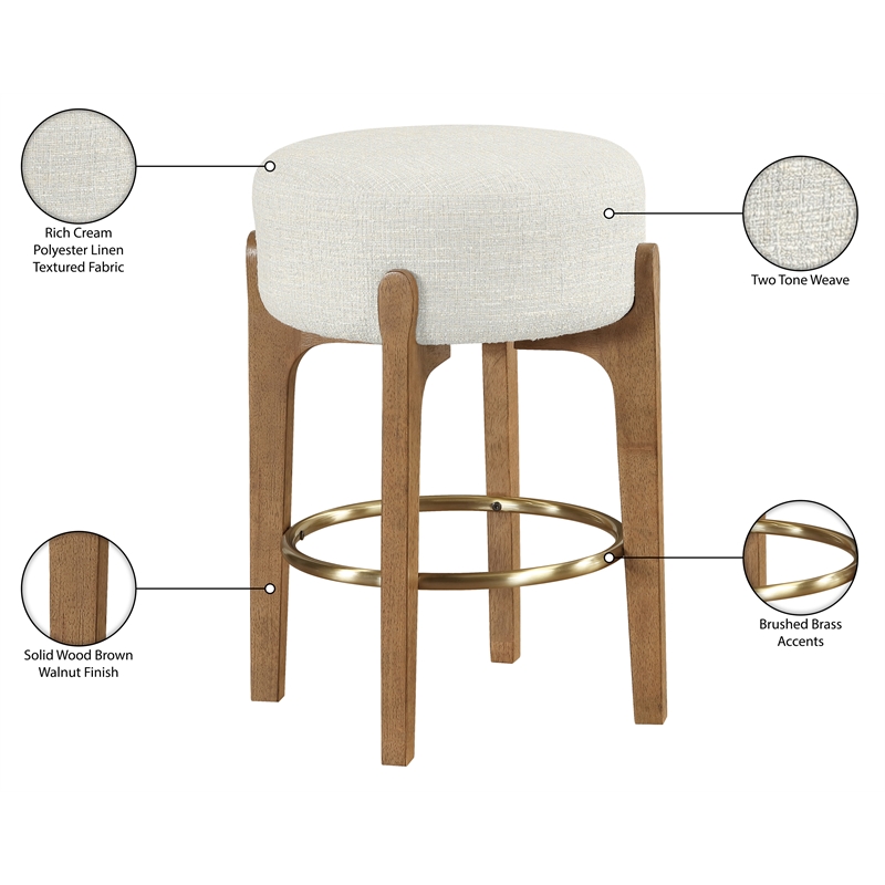 Meridian Furniture Torino Cream Fabric Upholstered Counter Stool (Set of 2)