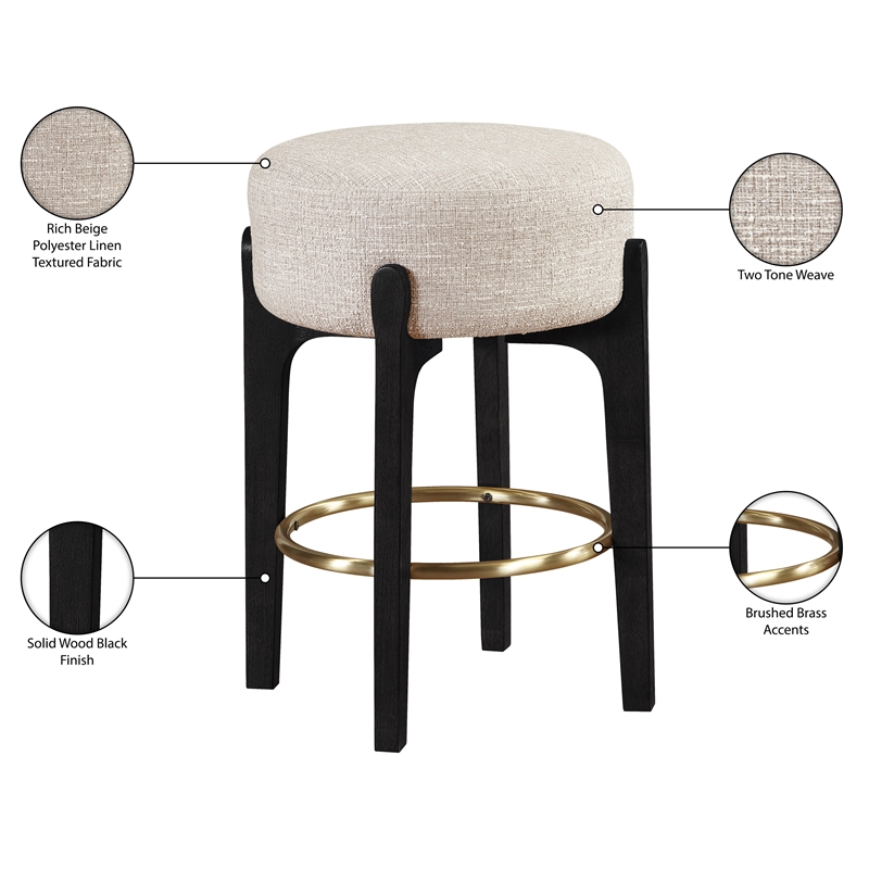 Meridian Furniture Torino Beige Fabric Upholstered Counter Stool (Set of 2)