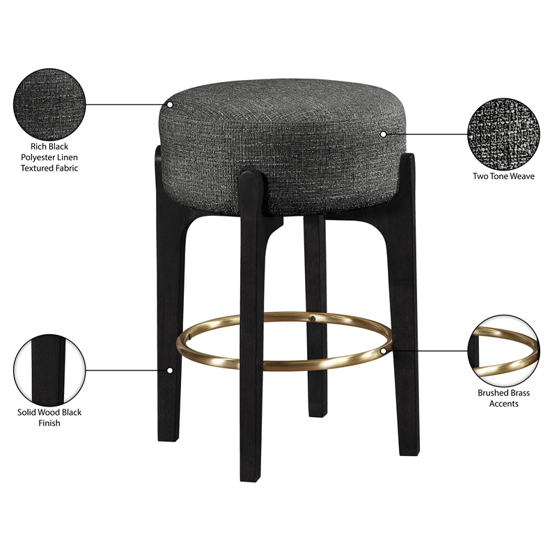 Meridian Furniture Torino Black Fabric Upholstered Counter Stool (Set of 2)