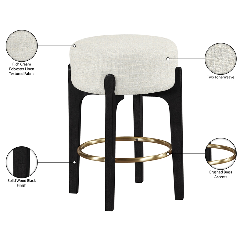 Meridian Furniture Torino Cream Fabric Upholstered Counter Stool (Set of 2)