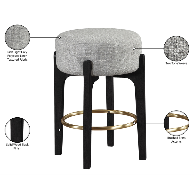 Meridian Furniture Torino Grey Fabric Upholstered Counter Stool (Set of 2)