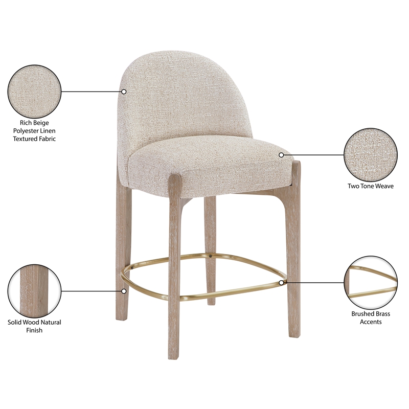 Meridian Furniture Torino Beige Fabric Upholstered Counter Stool (Set of 2)