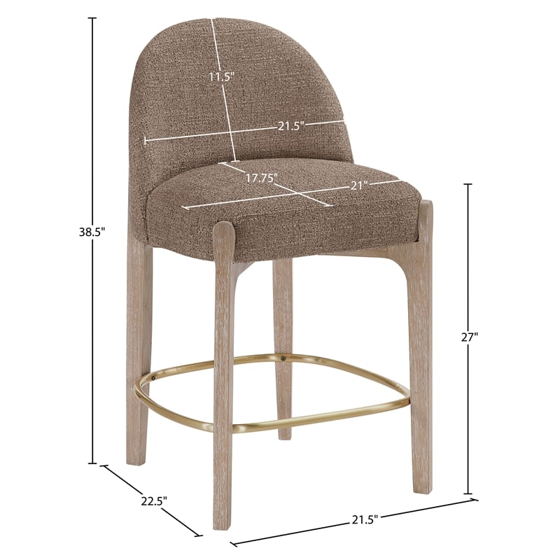 Meridian Furniture Torino Brown Fabric Upholstered Counter Stool (Set of 2)