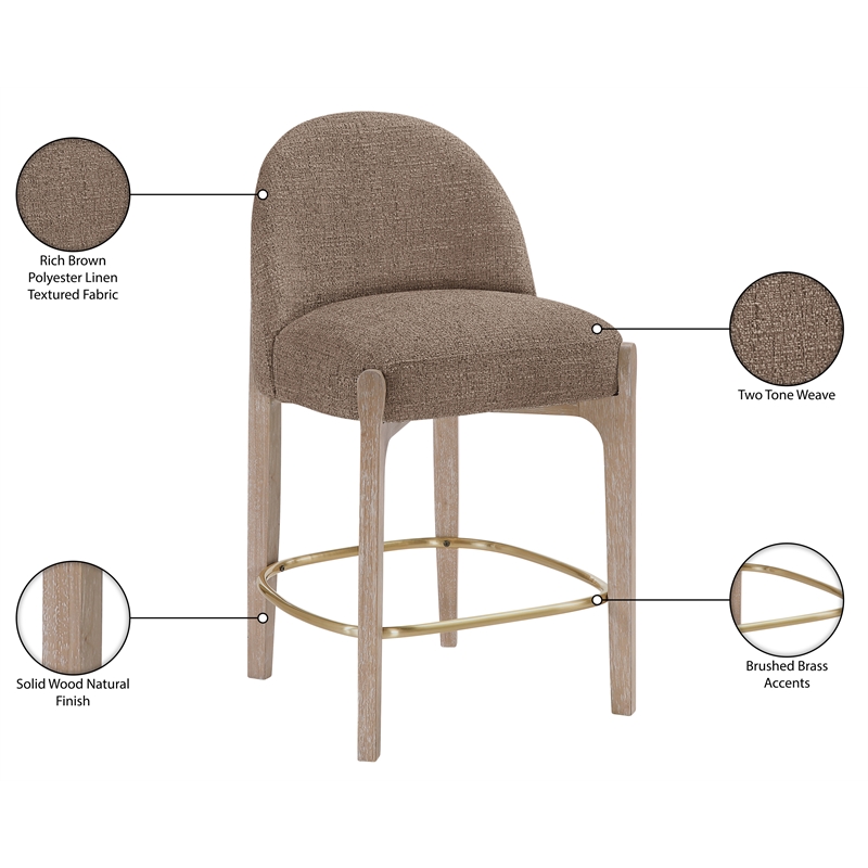 Meridian Furniture Torino Brown Fabric Upholstered Counter Stool (Set of 2)