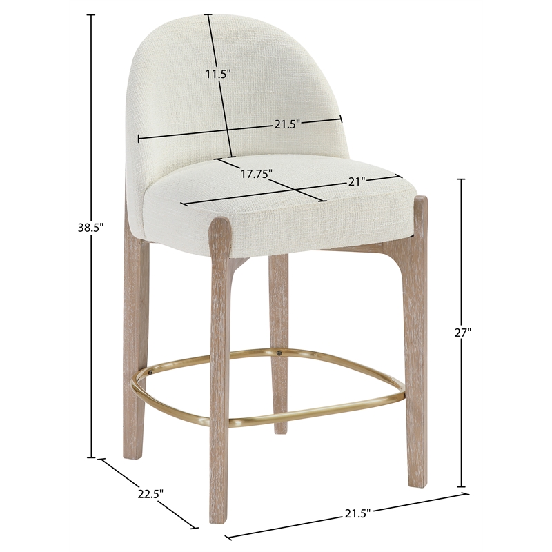 Meridian Furniture Torino Cream Fabric Upholstered Counter Stool (Set of 2)