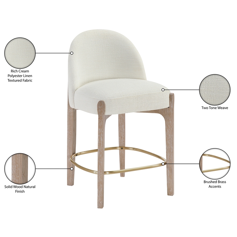 Meridian Furniture Torino Cream Fabric Upholstered Counter Stool (Set of 2)