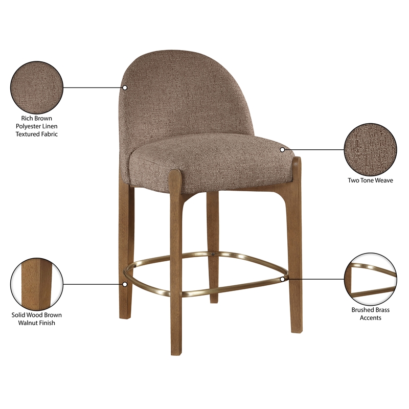 Meridian Furniture Torino Brown Fabric Upholstered Counter Stool (Set of 2)