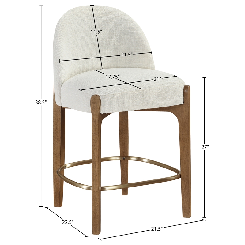 Meridian Furniture Torino Cream Fabric Upholstered Counter Stool (Set of 2)