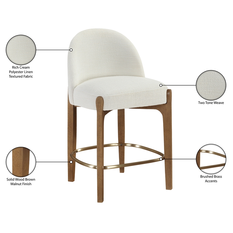 Meridian Furniture Torino Cream Fabric Upholstered Counter Stool (Set of 2)