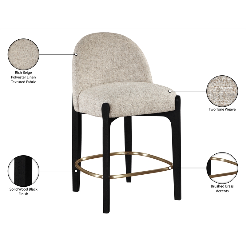 Meridian Furniture Torino Beige Fabric Upholstered Counter Stool (Set of 2)