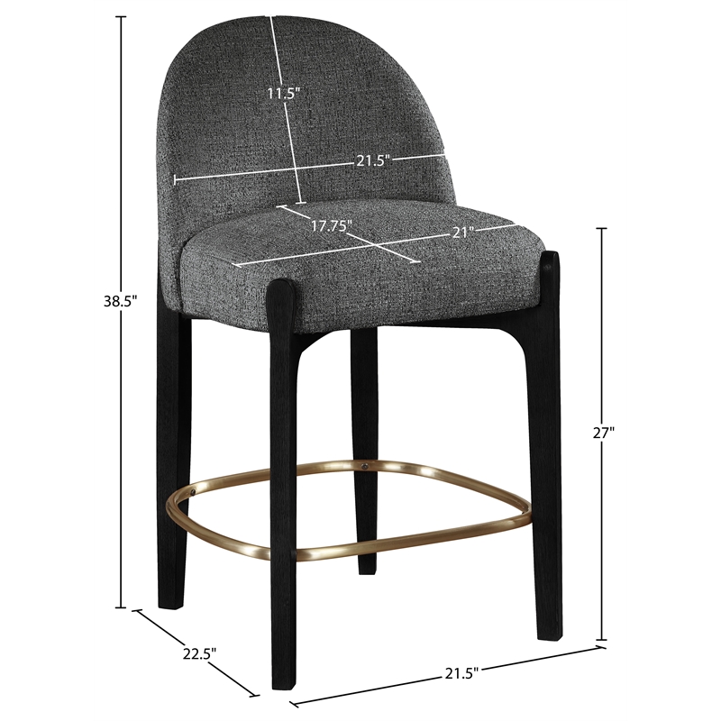 Meridian Furniture Torino Black Fabric Upholstered Counter Stool (Set of 2)