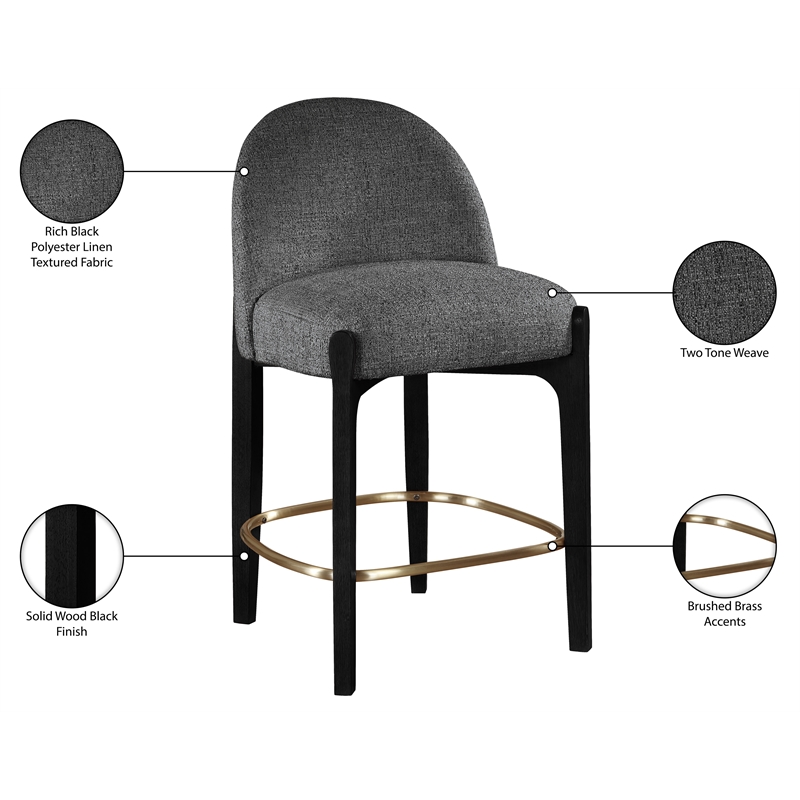 Meridian Furniture Torino Black Fabric Upholstered Counter Stool (Set of 2)