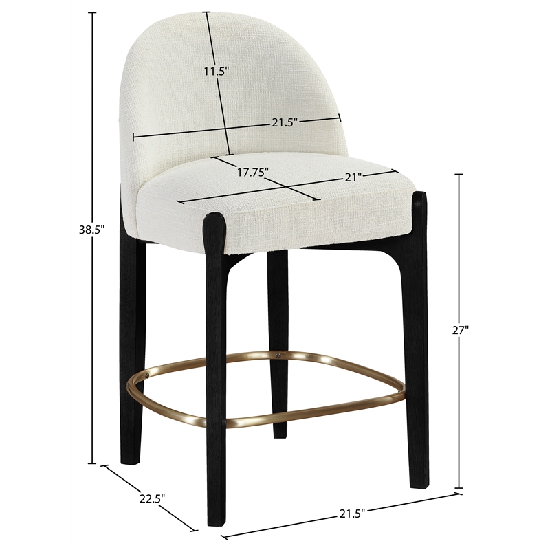 Meridian Furniture Torino Cream Fabric Upholstered Counter Stool (Set of 2)