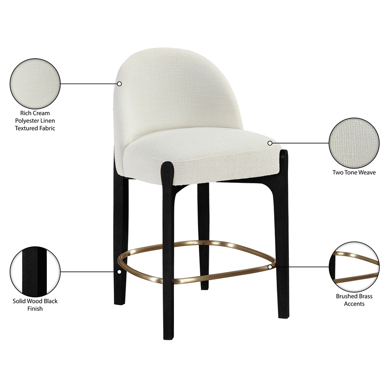 Meridian Furniture Torino Cream Fabric Upholstered Counter Stool (Set of 2)