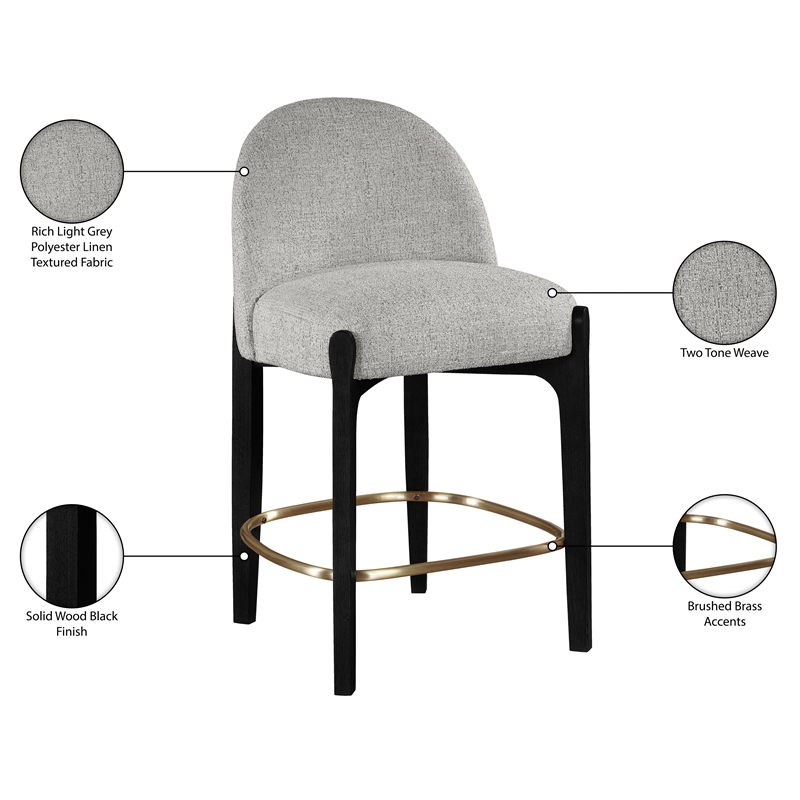 Meridian Furniture Torino Grey Fabric Upholstered Counter Stool (Set of 2)