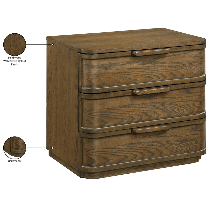 Meridian Furniture Tiberio Brown Oak Veneer And Solid Wood Nightstand