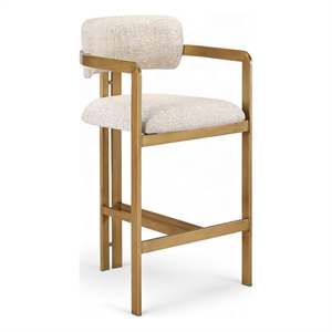 Meridian Furniture Aurum Beige Linen Textured Fabric Upholstered Counter Stool