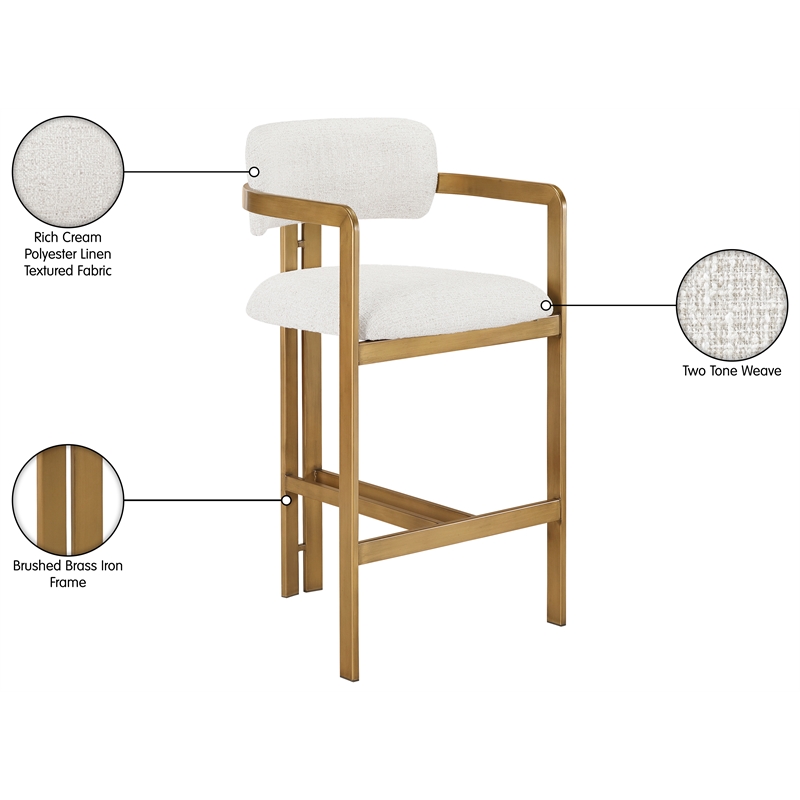Meridian Furniture Aurum Cream Linen Textured Fabric Upholstered Counter Stool