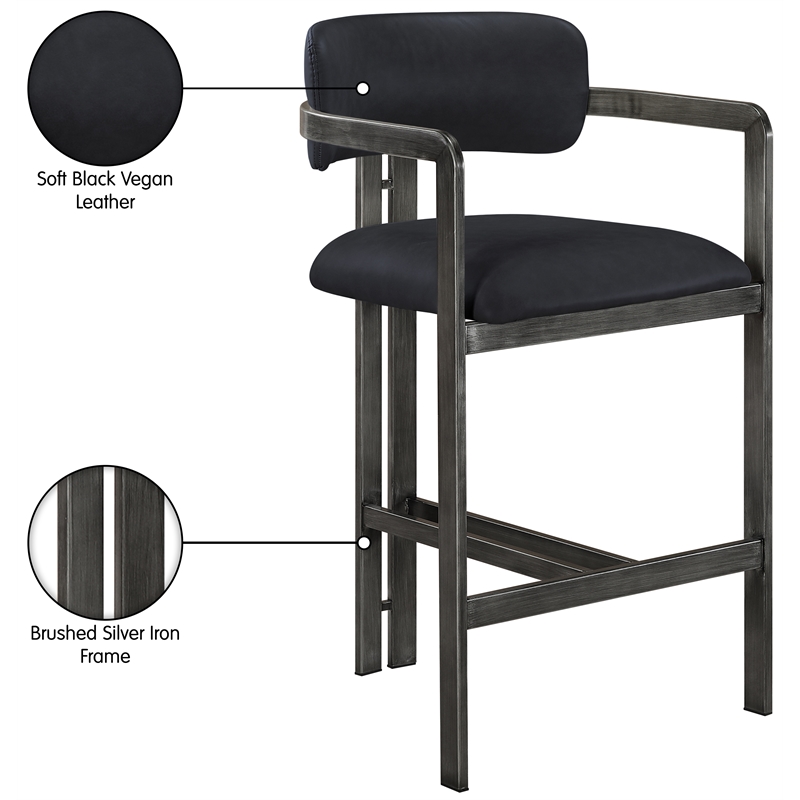 Meridian Furniture Aurum Black Vegan Leather Upholstered Counter Stool