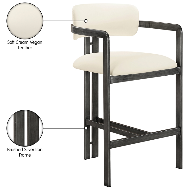 Meridian Furniture Aurum Cream Vegan Leather Upholstered Counter Stool