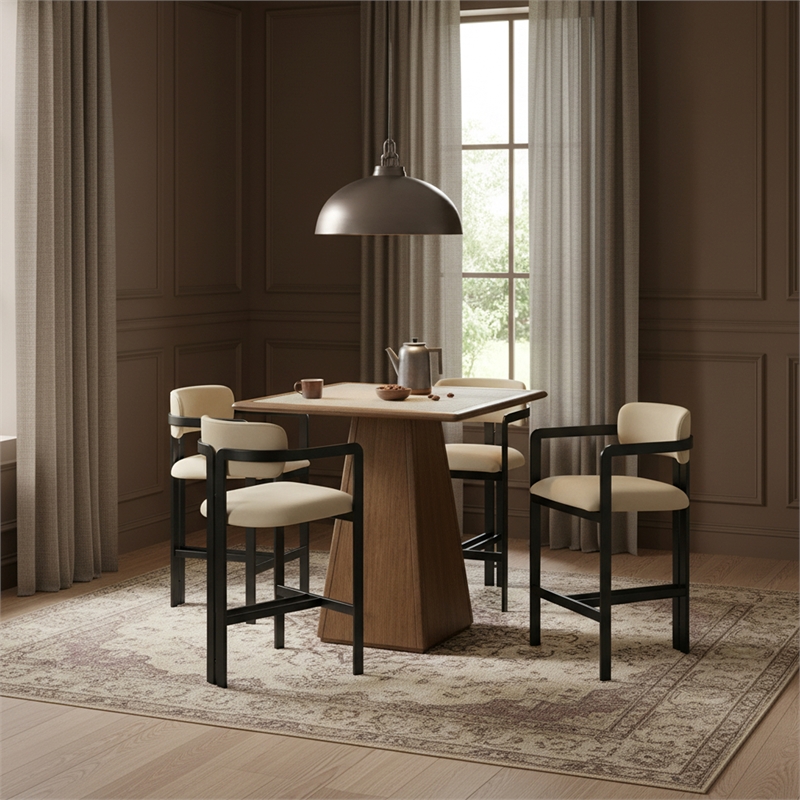 Meridian Furniture Aurum Beige Vegan Leather Upholstered Counter Stool
