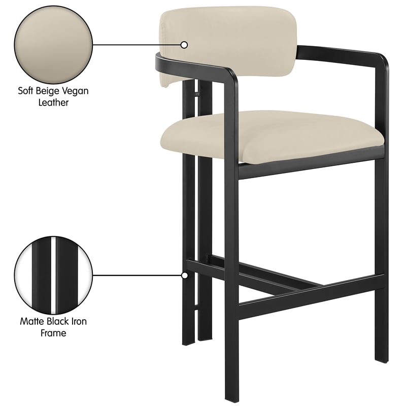 Meridian Furniture Aurum Beige Vegan Leather Upholstered Counter Stool