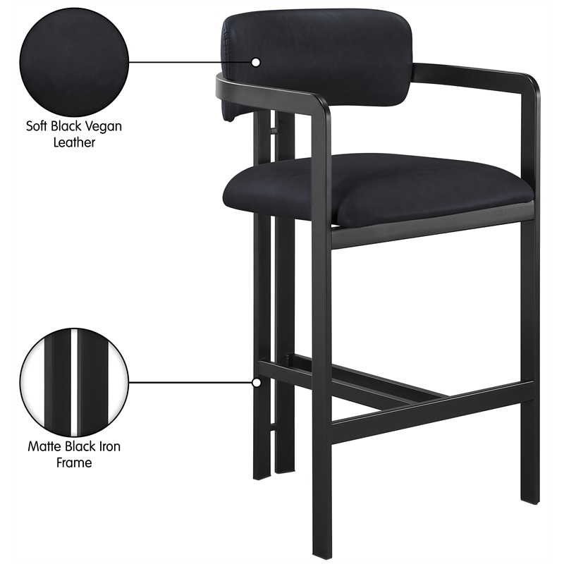 Meridian Furniture Aurum Black Vegan Leather Upholstered Counter Stool